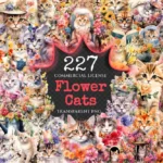 Flower Cats Watercolor Clipart Bundle - 223+ transparent PNG, Charming kitten graphics, Fantasy kitten art, Commercial use, Digital download