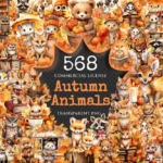 Autumn Animals Watercolor Clipart Bundle - 564+ transparent PNG, Charming autumn animal png, Fall pet png, Commercial use, Digital download