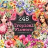Tropical Flowers Watercolor Clipart Bundle - 245+ transparent PNG, Blooming flowers graphics, Summer png, Commercial use, Digital download
