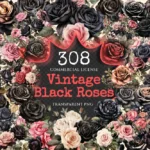 Vintage Black Roses Watercolor Clipart Bundle - 300+ transparent PNG, Antique rose png, Gothic rose images, Commercial use, Digital download