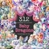 Baby Dragons Watercolor Clipart Bundle - 310+ transparent PNG, Dreamy fairytale images, Charming storybook, Commercial use, Digital download