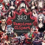 Vampires Watercolor Clipart Bundle - 315+ transparent PNG, Vampire illustrations, Haunting gothic beings, Commercial use, Digital download
