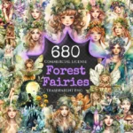Forest Fairies Watercolor Clipart Bundle - 675+ transparent PNG, Whimsical fairy illustrations, Fairy art, Commercial use, Digital download