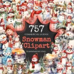 Snowman Watercolor Clipart Bundle - 755+ transparent PNG, Snowman illustrations, Delightful winter snowman, Commercial use, Digital download