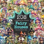 Fairy Houses Watercolor Clipart Bundle - 205+ transparent PNG, Whimsical storybook graphics, Cute fantasy, Commercial use, Digital download