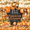Pumpkin Watercolor Clipart Bundle - 205+ transparent PNG, Autumn pumpkin illustrations, Halloween art png, Commercial use, Digital download