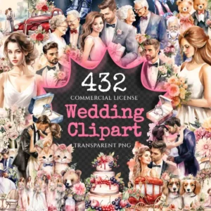 Wedding Watercolor Clipart Bundle - 428+ transparent PNG, Marriage illustrations, Cute engagement graphics, Commercial use, Digital download