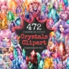 Crystals Watercolor Clipart Bundle - 470+ transparent PNG, Crystal illustrations, Enchanted gem graphics, Commercial use, Digital download
