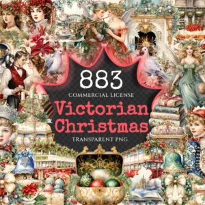 Victorian Christmas Watercolor Clipart Bundle - 880+ transparent PNG, Retro Xmas illustrations, Xmas png, Commercial use, Digital download