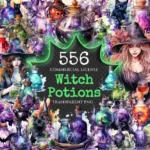 Witch Potions Watercolor Clipart Bundle - 550+ transparent PNG, Witchcraft elixir graphics, Potion art png, Commercial use, Digital download