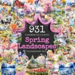 Spring Landscapes Watercolor Clipart Bundle - 927+ transparent PNG, Beautiful landscape images, Nature png, Commercial use, Digital download