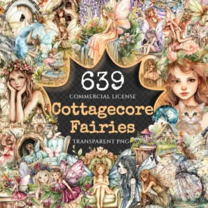 Cottagecore Fairies Watercolor Clipart Bundle - 635+ transparent PNG, Enchanting fairy graphics, Fairy art, Commercial use, Digital download