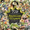 Reptiles Watercolor Clipart Bundle - 705+ transparent PNG, Lizard beast illustrations, Textured reptile png, Commercial use,Digital download