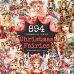 Christmas Fairies Watercolor Clipart Bundle - 890+ transparent PNG, Enchanting holiday graphics, Magic png, Commercial use, Digital download