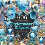 Underwater Watercolor Clipart Bundle - 600+ transparent PNG, Underwater life illustrations, Seascape png, Commercial use, Digital download
