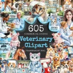 Veterinary Watercolor Clipart Bundle - 600+ transparent PNG, Veterinary care illustrations, Pet health png, Commercial use, Digital download