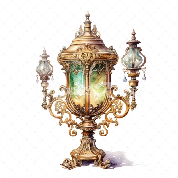 20 High-Quality Victorian Antique Lamps Clipart - Antique lamp digital watercolor JPG instant download for commercial use - Digital download