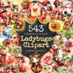 Ladybugs Watercolor Clipart Bundle - 540+ transparent PNG, Charming ladybug illustrations, Playful red bug, Commercial use, Digital download