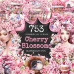 Cherry Blossoms Watercolor Clipart Bundle - 750+ transparent PNG, Japanese flower graphics, Sakura flowers, Commercial use, Digital download