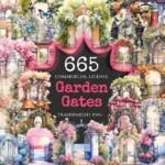 Garden Gates Watercolor Clipart Bundle - 660+ transparent PNG, Whimsical doorway illustrations, Door png, Commercial use, Digital download