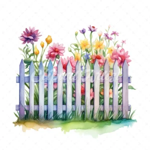 20 High-Quality Picket Fences Clipart - Picket fences digital watercolor JPG instant download for commercial use - Digital download
