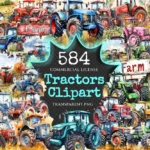 Tractors Watercolor Clipart Bundle - 580+ transparent PNG, Rural tractor graphics, Farming equipment png, Commercial use, Digital download