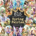 Spring Fairies Watercolor Clipart Bundle - 810+ transparent PNG, Whimsical fairy graphics, Magical fairy, Commercial use, Digital download