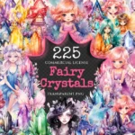Fairy Crystals Watercolor Clipart Bundle - 220+ transparent PNG, Enchanting fairy images, Cute storybook, Commercial use, Digital download