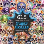 Sugar Skulls Watercolor Clipart Bundle - 610+ transparent PNG, Skull illustrations, Day of the dead png, Commercial use, Digital download
