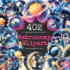 Astronomy Watercolor Clipart Bundle - 400+ transparent PNG, Sky and planet graphics, Celestial starry art, Commercial use, Digital download