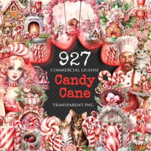 Candy Cane Watercolor Clipart Bundle - 923+ transparent PNG, Holiday treats graphics, Christmas png art, Commercial use, Digital download