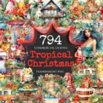 Tropical Christmas Watercolor Clipart Bundle - 790+ transparent PNG, Exotic tropic holiday image,Festive png,Commercial use,Digital download