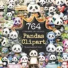 Pandas Watercolor Clipart Bundle - 760+ transparent PNG, Charming panda graphics, Bamboo-loving bear png, Commercial use, Digital download