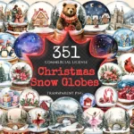 Christmas Snow Globes Watercolor Clipart Bundle - 348+ transparent PNG, Holiday cheer graphics, Cozy winter, Commercial use,Digital download