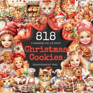 Christmas Cookies Watercolor Clipart Bundle - 815+ transparent PNG, Holiday cookie graphics, Festive baking, Commercial use,Digital download