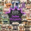 Cafes Watercolor Clipart Bundle - 220+ transparent PNG, Charming coffee shop graphics, Delightful bistro art,Commercial use,Digital download