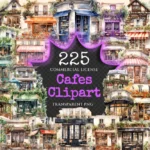 Cafes Watercolor Clipart Bundle - 220+ transparent PNG, Charming coffee shop graphics, Delightful bistro art,Commercial use,Digital download