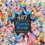 Floral Birds Watercolor Clipart Bundle - 463+ transparent PNG, Floral bird graphics, Nature avian images, Commercial use, Digital download