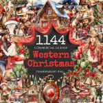 Western Christmas Watercolor Clipart Bundle - 1140+ transparent PNG, Festive western graphics, Cowboy png, Commercial use, Digital download