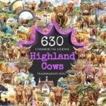 Highland Cows Watercolor Clipart Bundle - 625+ transparent PNG, Rustic cattle graphics, Highland cow png, Commercial use, Digital download