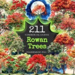 Rowan Trees Watercolor Clipart Bundle - 208+ transparent PNG, Mystical tree illustrations, Enchanted decor, Commercial use, Digital download