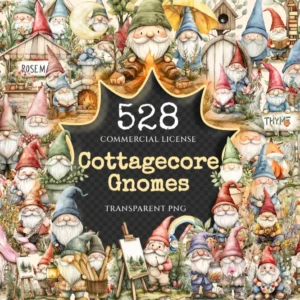 Cottagecore Gnomes Watercolor Clipart Bundle - 525+ transparent PNG, Rustic forest graphics, Woodland gnome, Commercial use,Digital download