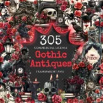 Gothic Antiques Watercolor Clipart Bundle - 300+ transparent PNG, Dark vintage graphics, Vintage images, Commercial use, Digital download