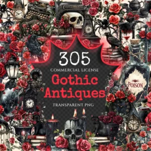 Gothic Antiques Watercolor Clipart Bundle - 300+ transparent PNG, Dark vintage graphics, Vintage images, Commercial use, Digital download