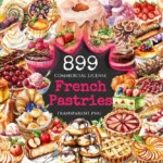 French Pastries Watercolor Clipart Bundle - 895+ transparent PNG, Elegant dessert graphics, Pastry images, Commercial use, Digital download