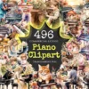 Piano Watercolor Clipart Bundle - 492+ transparent PNG, Musical instrument graphics, Melodic piano keys, Commercial use, Digital download