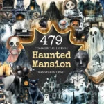 Haunted Mansion Watercolor Clipart Bundle - 475+ transparent PNG, Eerie house png, Ghostly spooky decor, Commercial use, Digital download