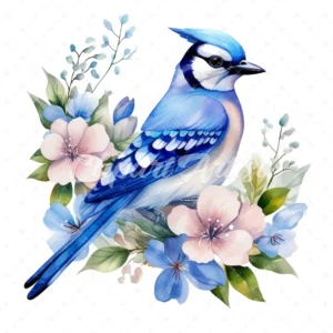 19 High-Quality Floral Blue Jay Clipart - Floral blue jay digital watercolor JPG instant download for commercial use - Digital download