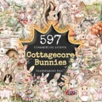Cottagecore Bunnies Watercolor Clipart Bundle - 594+ transparent PNG, Rustic rabbit graphics, Cute bunny, Commercial use, Digital download