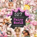 Fairy World Watercolor Clipart Bundle - 523+ transparent PNG, Whimsical fairy garden graphics, Unicorn png, Commercial use, Digital download